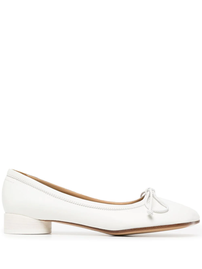 Shop Mm6 Maison Margiela Square-toe Leather Ballerina Shoes In White