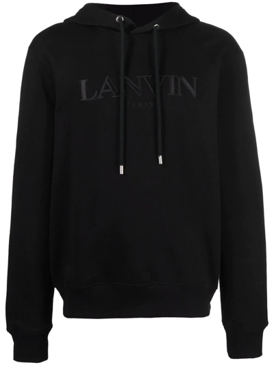 Shop Lanvin Black Logo Embroidered Hoodie