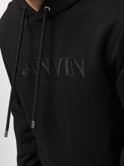 Shop Lanvin Black Logo Embroidered Hoodie