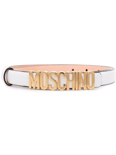 Shop Moschino Logo-plaque Leather Belt In White