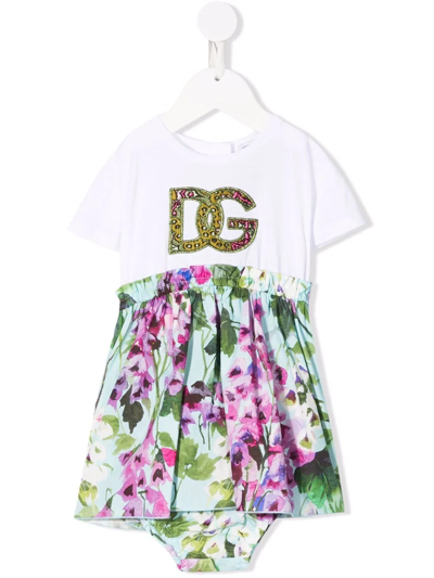 Shop Dolce & Gabbana Logo Floral Shift Dress In White