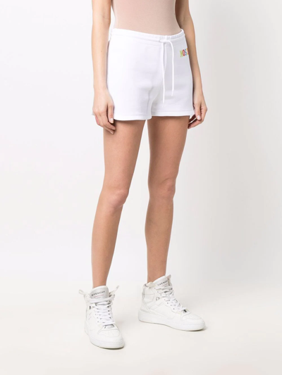 Shop Moschino Logo-print Organic Cotton Shorts In White