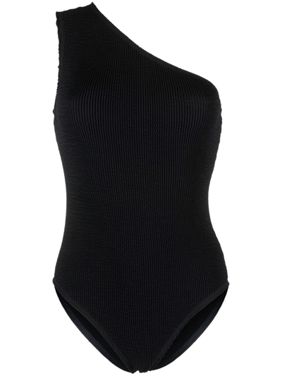 Shop Bottega Veneta Plissé One-shoulder Swimsuit In Black