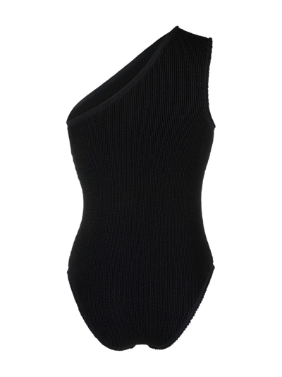 Shop Bottega Veneta Plissé One-shoulder Swimsuit In Black