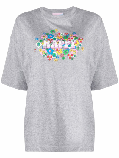 Shop Chiara Ferragni 'happy'-print T-shirt In Grey