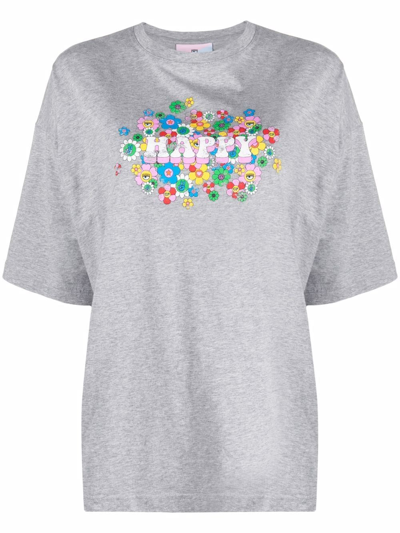 Chiara Ferragni Oversized T-shirt With Elbow-length Sleeves And Print Slogan In Grey