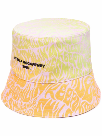 Stella Mccartney Reversible Pink & Multicolor Cotton Bucket Hat In Orange