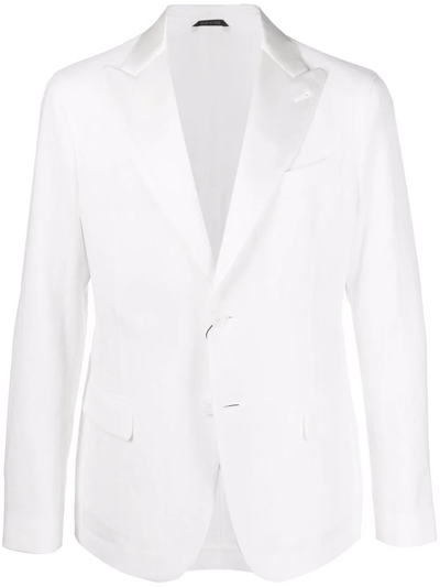 Shop Giorgio Armani Single-breasted Linen Blazer In White