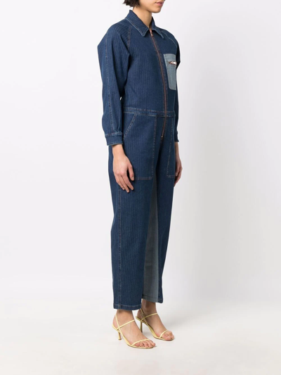 Shop See By Chloé Striped Denim Jumpsuit In Blue