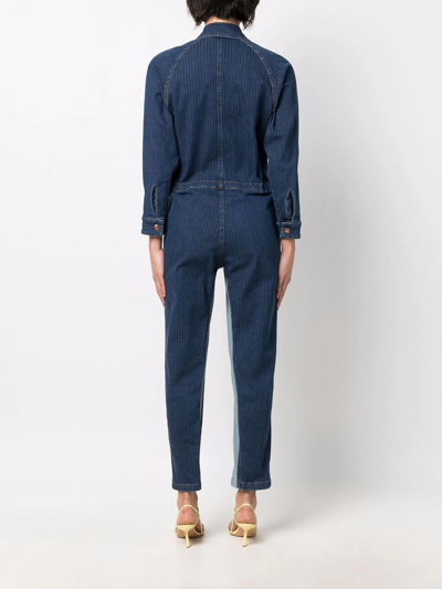 Shop See By Chloé Striped Denim Jumpsuit In Blue