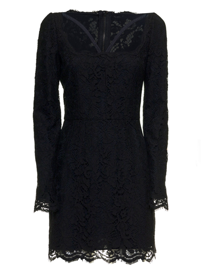 Shop Dolce & Gabbana Black Stretch Silk Charmeuse Lace Dress