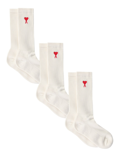 Shop Ami Alexandre Mattiussi Set Of Three Socks Unisex In White