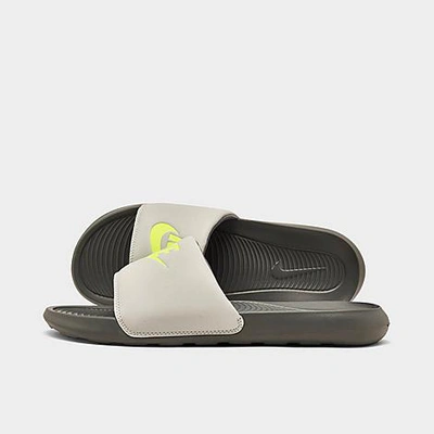 Shop Nike Men's Victori One Slide Sandals In Grey Fog/smoke Grey/volt