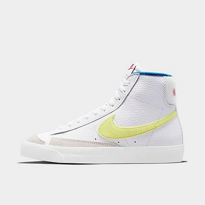 Shop Nike Big Kids' Blazer Mid '77 Letterman Vintage Casual Shoes In White/summit White/signal Blue/light Lemon Twist