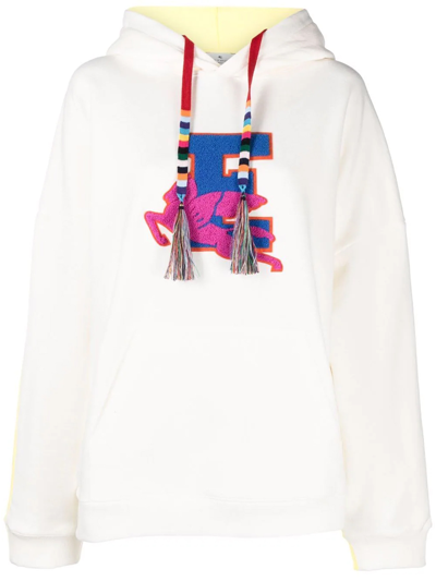 Shop Etro Bicolor Hoodie With Pegaso In White