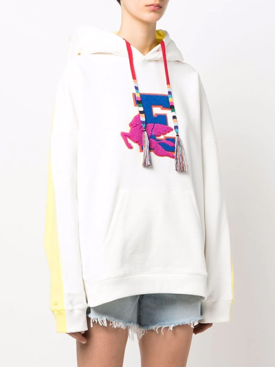 Shop Etro Bicolor Hoodie With Pegaso In White