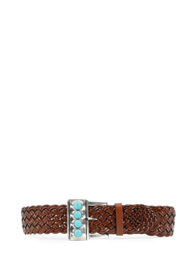 Shop Etro Leather Belt With Studs In Buff