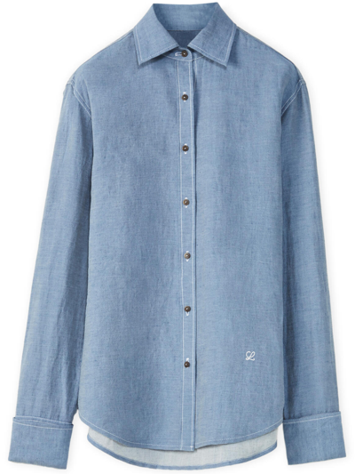 Shop Loewe Linen And Cotton Shirt In Light Blue