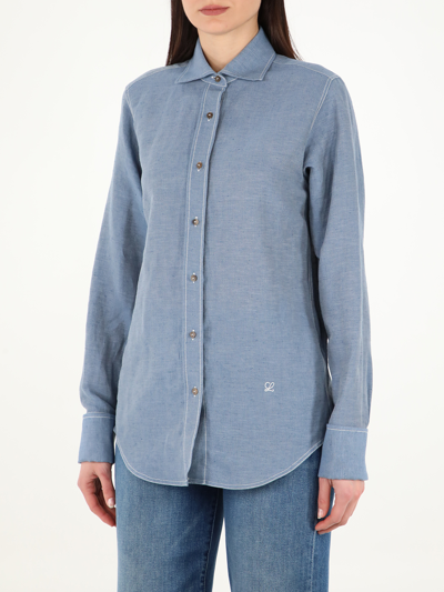 Shop Loewe Linen And Cotton Shirt In Light Blue