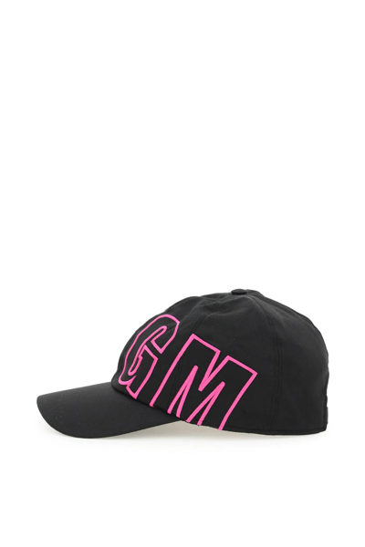 Shop Msgm Maxi Logo Baseball Cap In Black,fuchsia