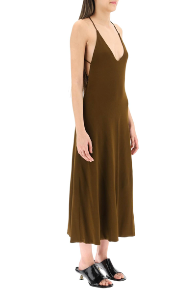 Shop Khaite Rina Midi Dress In Khaki