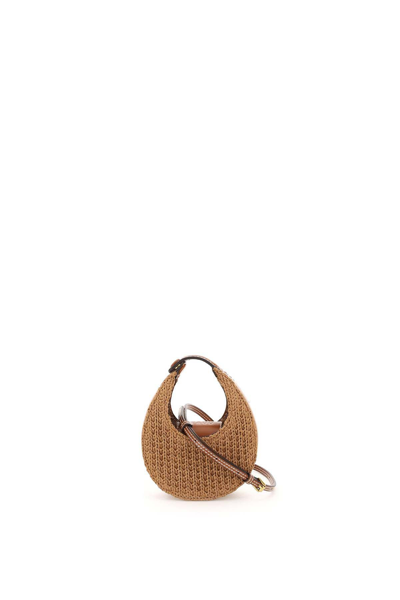 Shop Staud Raffia Micro Moon Bag In Brown,beige