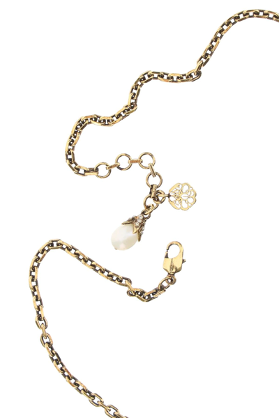 Shop Alexander Mcqueen Pearly Skull Necklace In Gold