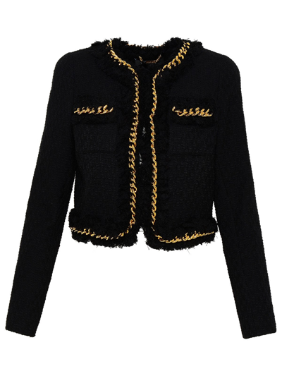 Shop Versace Black Cotton Tweed Jacket