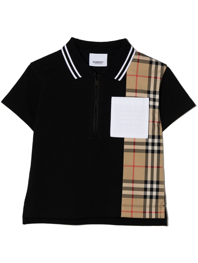 Shop Burberry Vintage Check Zipped Polo Shirt In Black