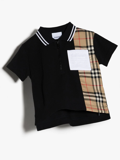 Shop Burberry Vintage Check Zipped Polo Shirt In Black