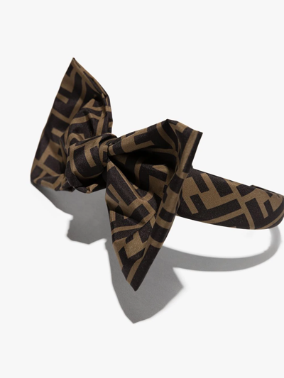 Shop Fendi Ff-logo Bow-detail Headband In Brown