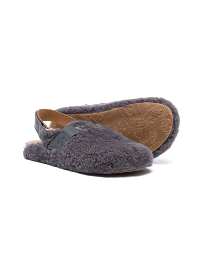 Shop Pèpè Slingback Shearling Sandals In Grey