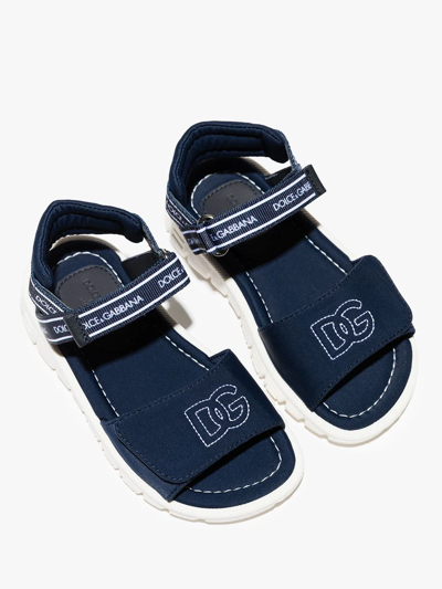 Dolce & Gabbana Logo-print Touch-strap Sandals In Blue