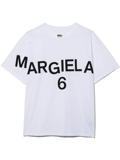 Shop Mm6 Maison Margiela Teen Slant-logo T-shirt In White