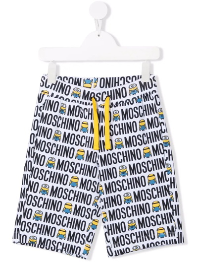 Shop Moschino Minions All-over Logo Print Shorts In White