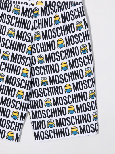 Moschino Kids White Bermuda With All-over Minions And Logo Print In White
