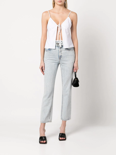 Shop Alexander Wang Belted Frayed Straight-leg Jeans In Blue