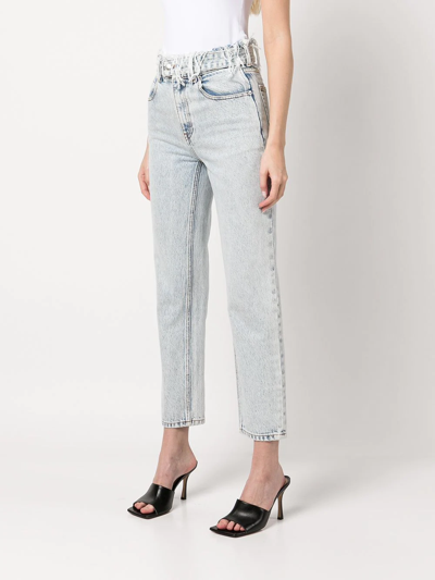Shop Alexander Wang Belted Frayed Straight-leg Jeans In Blue