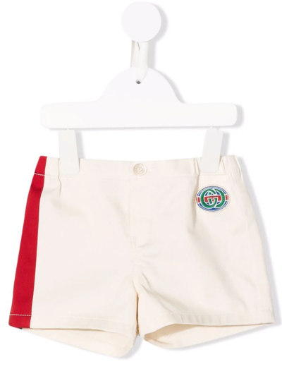 Shop Gucci Logo-patch Side-stripe Shorts In Neutrals
