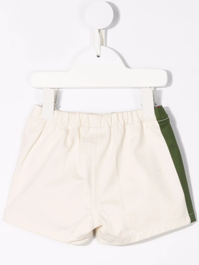 Shop Gucci Logo-patch Side-stripe Shorts In Neutrals