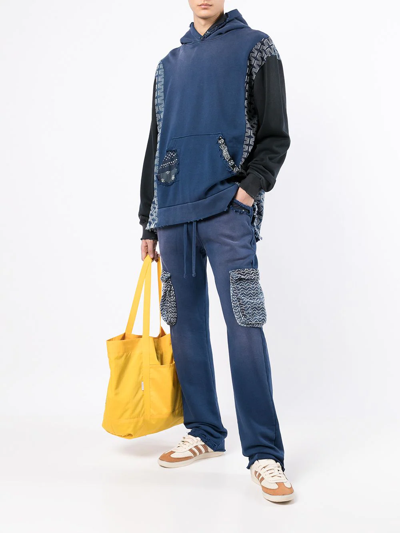 Shop Alchemist Patchwork Detail Cotton Hoodie In Blue