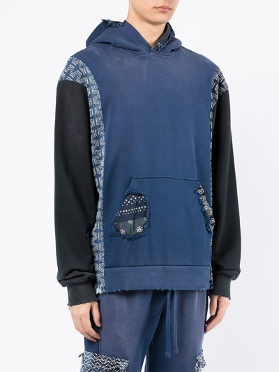 Shop Alchemist Patchwork Detail Cotton Hoodie In Blue