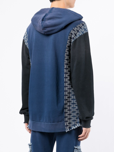 Shop Alchemist Patchwork Detail Cotton Hoodie In Blue