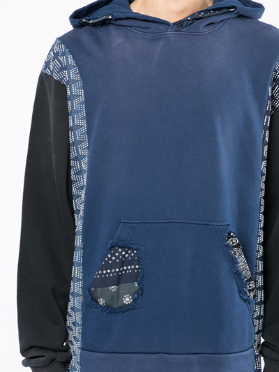 Shop Alchemist Patchwork Detail Cotton Hoodie In Blue
