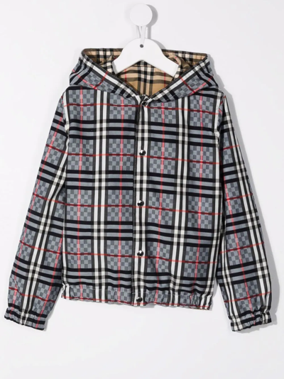 Shop Burberry Reversible Hooded Check-pattern Jacket In Blue