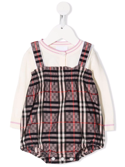 Shop Burberry Check-pattern Romper In Pink