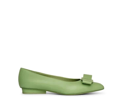 Shop Ferragamo Ladies Hedren Green Leather Ballet Flats, Brand Size 7 D