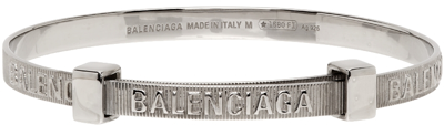 Shop Balenciaga Silver Force Striped Bracelet In 918 Shiny Silver