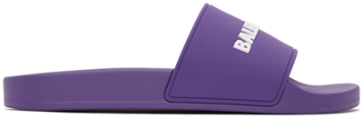 Shop Balenciaga Purple Pool Slides In 5290 Purple/white