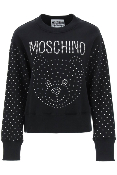 Shop Moschino Crystal Teddy Bear Sweatshirt In Fantasia Nero (black)